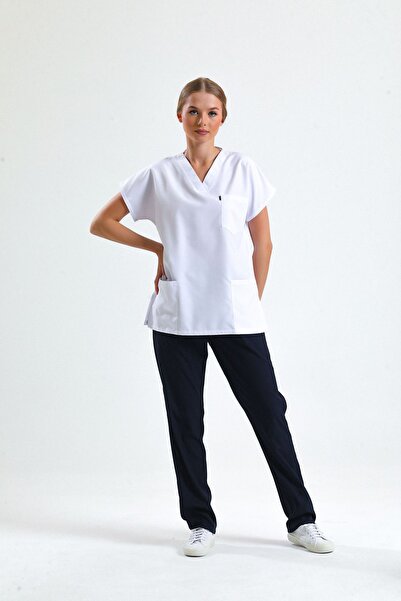 Ehil Uniform Doctor \ Nurse Uniform Top White Bottom Navy Blue Suit