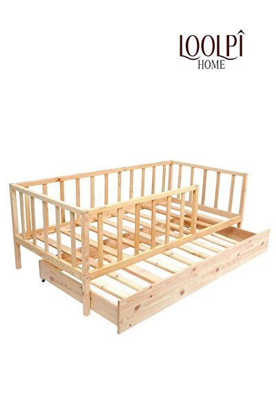 Loolpi Home Unisex Montessori Bebek Ve Çocuk Karyolası Doğal Ahşap Yatak LHAYMK