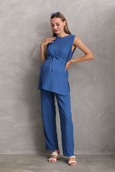 Miss Dünya Lissa Sleeveless Belted Bottom-Top Suit Set for Pregnant and Maternity