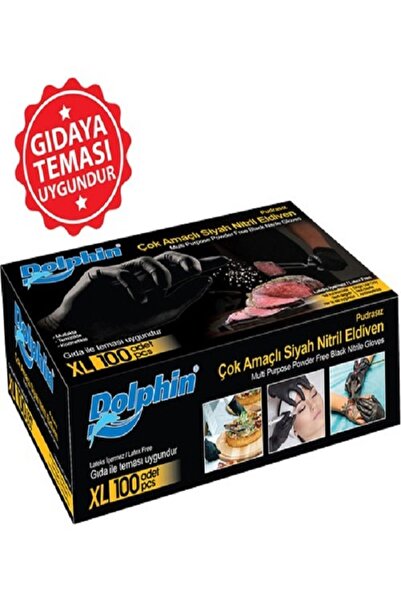YAMAÇ GLOBAL Dolphin 1 Paket Tek Kullanımlık Lateks Siyah Pudrasız Nitril Eldiveni Büyükboy XL