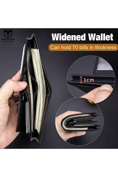 BULLCAPTAIN Men's Genuine Leather Wallet-black
