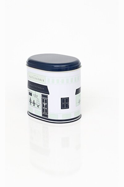 EVLE Ef004-f8 Patisserie Blue Home Patterned Oval Metal Storage Container 11x15 Cm