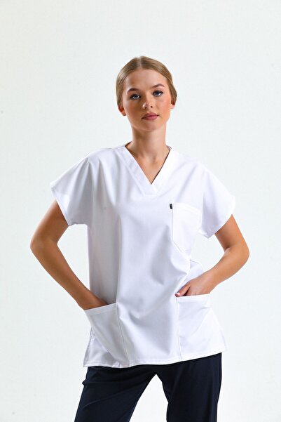 Ehil Uniform Doctor \ Nurse Uniform Top White Bottom Navy Blue Suit