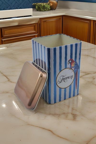 EVLE Ef022-f4 Safari Parrot Patterned Square Metal Storage Container 11x11cm