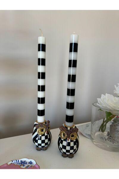 Hatice sakallı design 2 li Düz çizgili şamdan mum 30 cm şamdan mumu