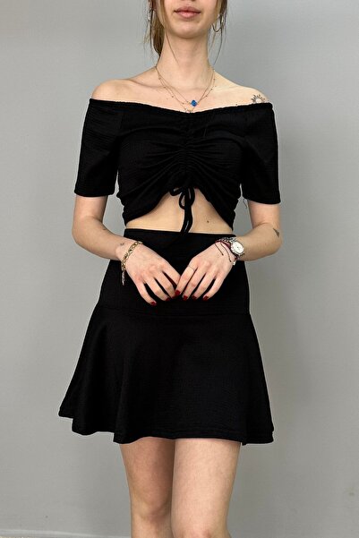 Tam Moda Γυναικεία Μπλούζα Φούστα Σετ Μαύρο