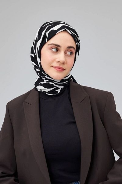 MODA SCARF Medina Silk - Şal din seria alb-negru cu model spiralat din modă