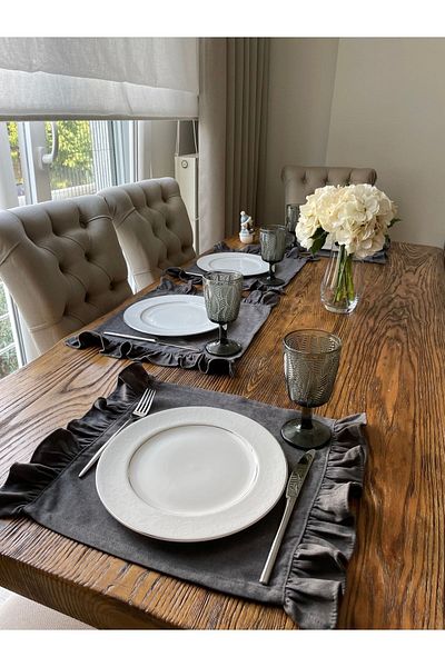 Decamor home 2 Stain Resistant Smoked Grey Vintage Ruffled American Serving