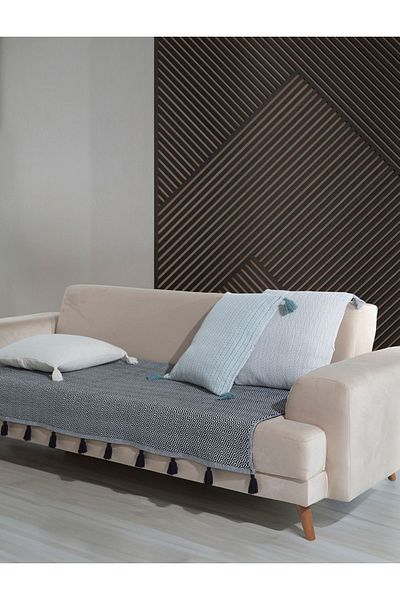 Lux Touch Husa scaun neagra Lavi Pompom - 115 x 200 cm Canapea Duvan, husa fotoliu cu smocuri