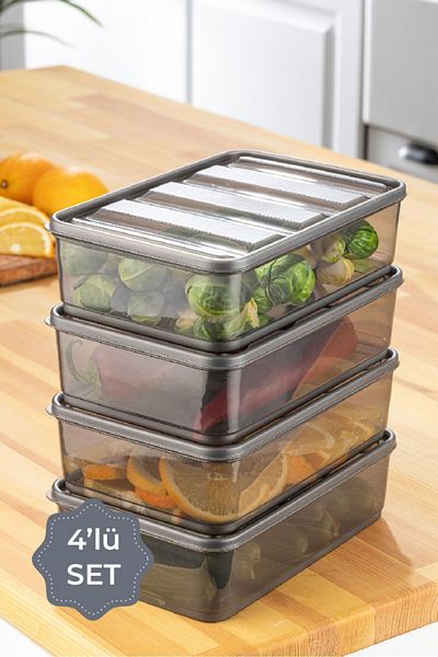 Vienev 1.75 Liter Anthracite 4-Piece Bella Refrigerator Organizer Set