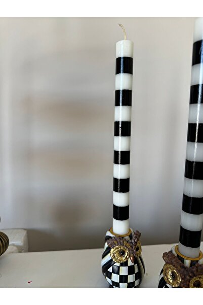 Hatice sakallı design 1 adet tekli düz çizgili şamdan mum konik mumu