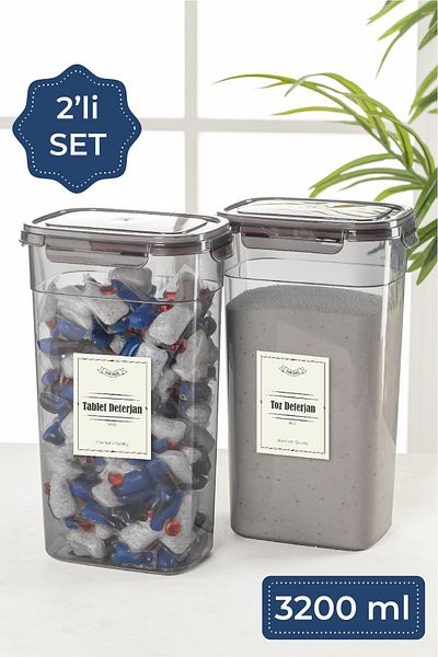 Vienev 3.2 Liter Rectangular Detergent Container Set - 2 Label