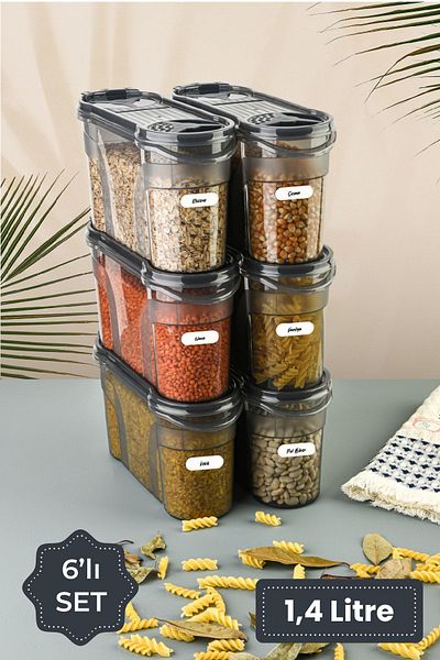 Vienev Labeled 6-Piece Food Container Set 1400 ml Anthracite