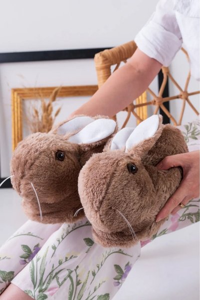 BERCHILL Plush Sleeves with Rabbit Figures Home Slippers Unisex