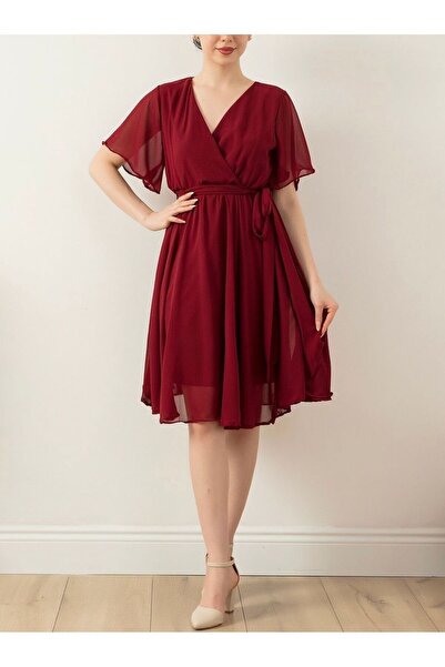 CİXAPLE Short Sleeve Straight Chiffon Dress