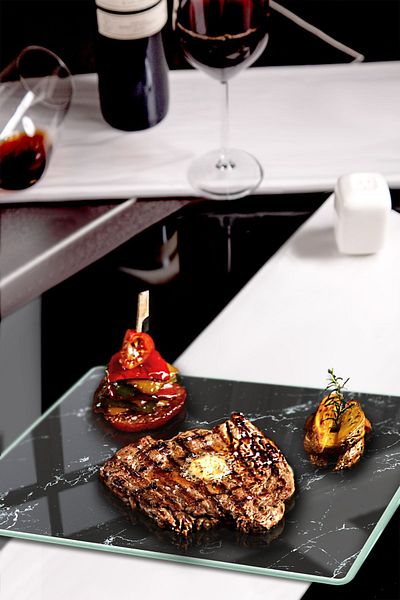Decorita Glass Presentation Stand| Black Marble Look| 29cm X 34cm