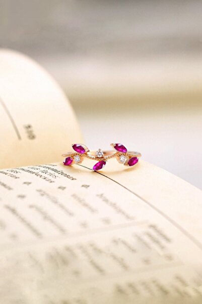 Sahira Jewelry Taşlı Sarmaşık Fuşya Taşlı 14 K Rose Altın Kaplama Ayarlanabil...