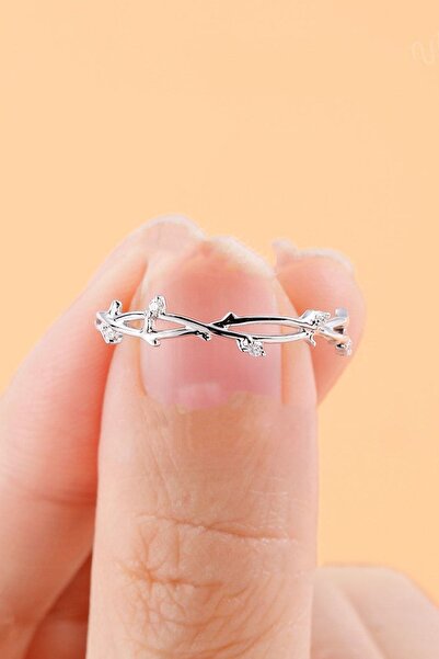 Sahira Jewelry Taşlı Sarmaşık Dal Model Gümüş Renk Ayarlanabilir Kadın Yüzük