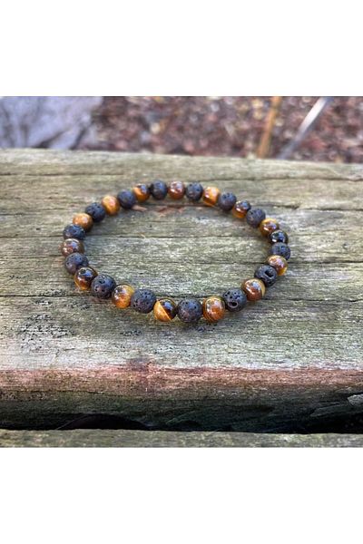 Dejavu TR Natural Stone Tiger Eye and Lava Bracelet