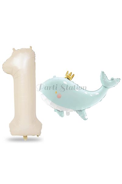 Parti Station Green Cute 1 Year Old Balloon Set - Sea, Ocean and Concept Creatures