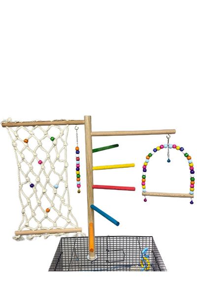 ADAPATİ PET Handmade Bead Swing Parrot Cage Top Perch
