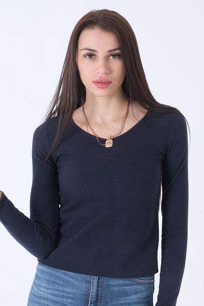 Feminist Knitted V-Neck Sweater Navy Blue0103012