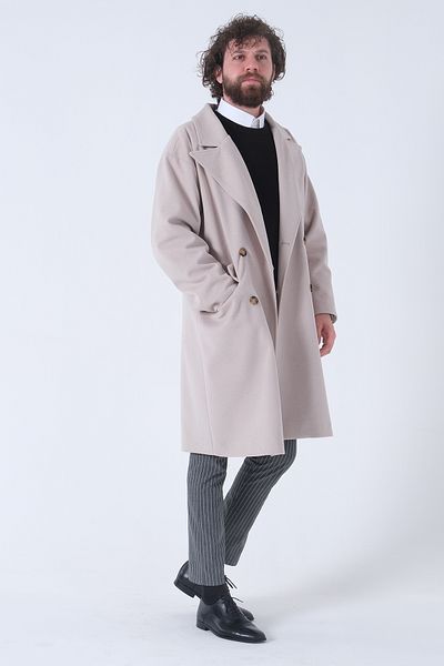 Feminist Oversize Men's Collar Stamp Coat Beige01015002