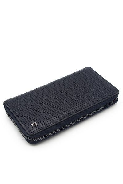Pierre Cardin Unisex Navy Blue Leather Knitted Wallet 11056