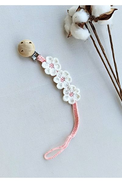 Masal Örgü Dünyası White New Series Daisy Pacifier Chain / Strap