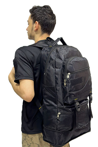 Asker Kolisi 55+10 Litre Siyah Dağcı Outdoor Kamp Trekking Sırt Çantası - Genişletilebilir Kamp Çantası