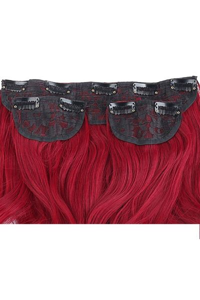 AKOLİFE Red Color Wavy Hem + 2 Side Snap Hairpiece Hair Set - Human Hair Texture