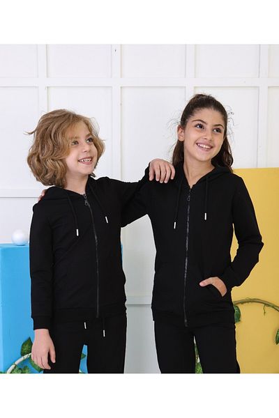 CiciTime Çocuk Modası Boys and Girls Unisex Hooded Zippered School Tracksuit Top