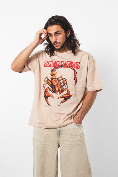 Sekizbiraltı Μπλουζάκι Unisex σε μπεζ Premium Scorpion Printed Oversize