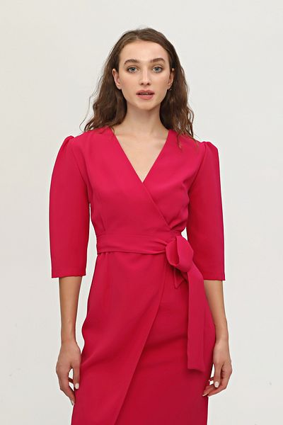 Feminist Double Breasted Collar Midi Crepe Dress Fuchsia0104010