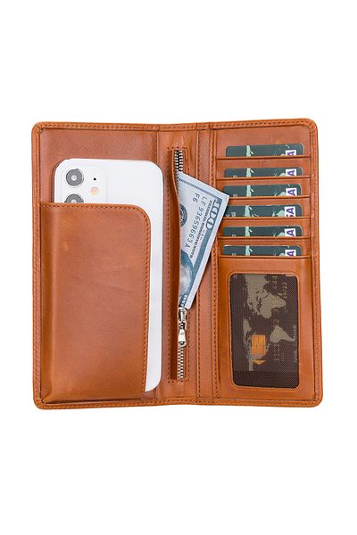 Lev Leather Unisex Γνήσιο Δερμάτινο Χειροποίητο Πορτοφόλι με Θήκη Τηλεφώνου - Όνομα Εγγράψιμο