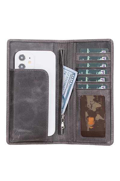 Lev Leather Πορτοφόλι Unisex από γνήσιο δέρμα με θήκη τηλεφώνου - 100% χειροποίητο, με δυνατότητα εγγραφής ονόματος