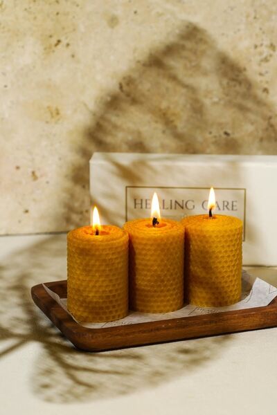 Healing Care % 100 Doğal Balmumu Mum 3'lü Set ( 3 Adet 7 Cm X 5,5 Cm )