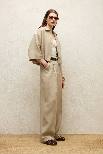 Manuka Linen Palazzo Trousers - Sand Color