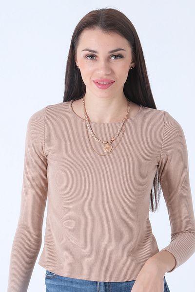 Feminist Knitted Crew Neck Sweater Beige0103013