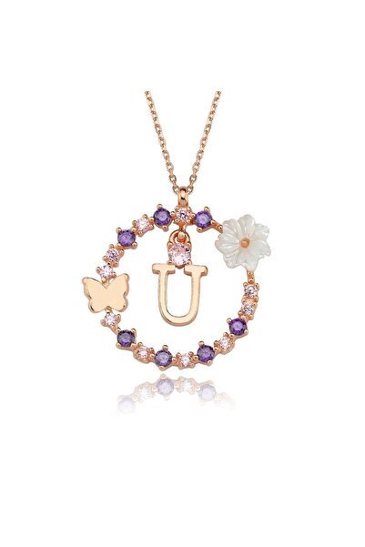 Sahira Jewelry Manolya Çiçeği Düşler Işıltısı 14K Rose Gold U Harfi Kadın Kolye