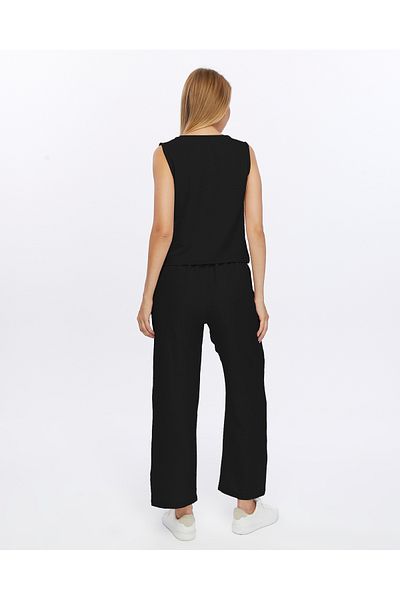 İkmal Beige Linen Trousers and Undershirt Set - Buttoned