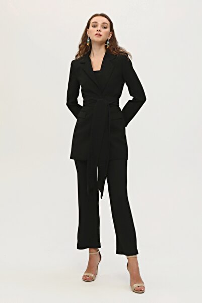 Feminist Crop Trousers Jacket Triple Set Black0106308