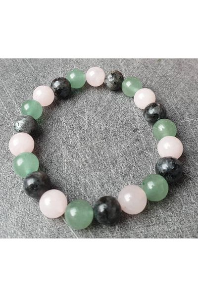 Dejavu TR Pink Quartz, Aventurine and Larvite Natural Stone Bracelet