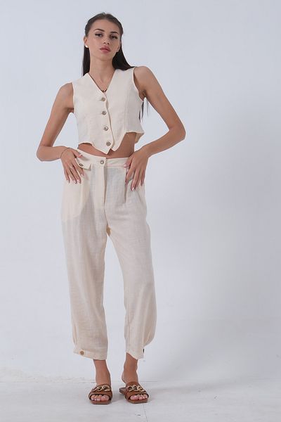 Feminist Linen Vest Suit Beige0106321