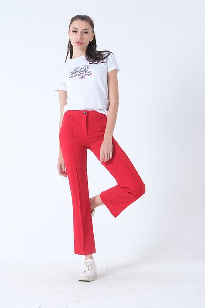 Feminist High Waist Grass Stitched Trousers Red0102070