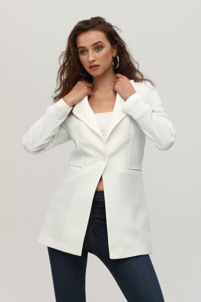 Feminist Leopar Astar Detaylı Krep Blazer Ceket Ekru 0105120