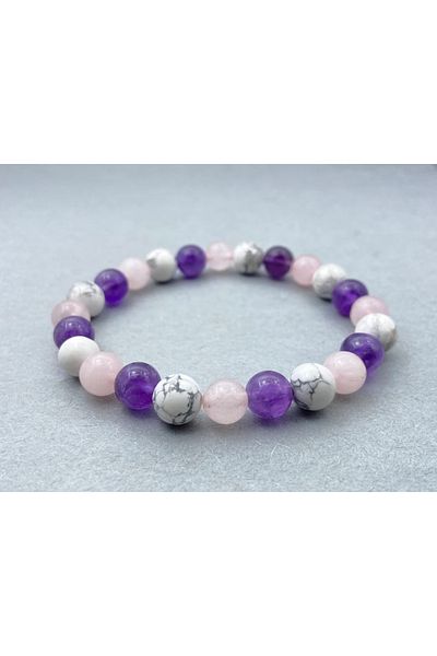 Dejavu TR Amethyst and Pink Kwartz Natural Stone Bracelet - Howlite Stone