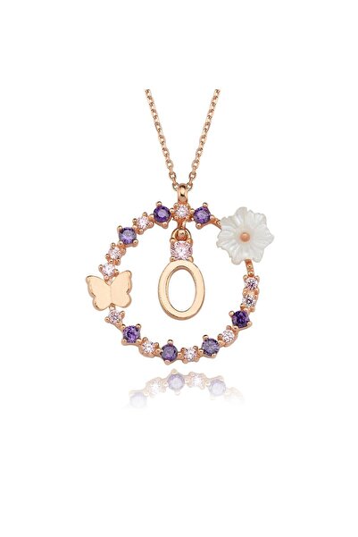 Sahira Jewelry Manolya Çiçeği Düşler Işıltısı 14K Rose Gold O Harfi Kadın Kolye