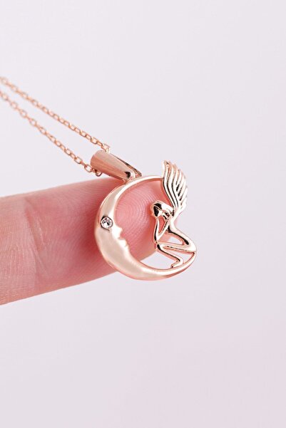 Sahira Jewelry Aydaki Melek 14 K Rose Altın Kaplama Kadın Kolye
