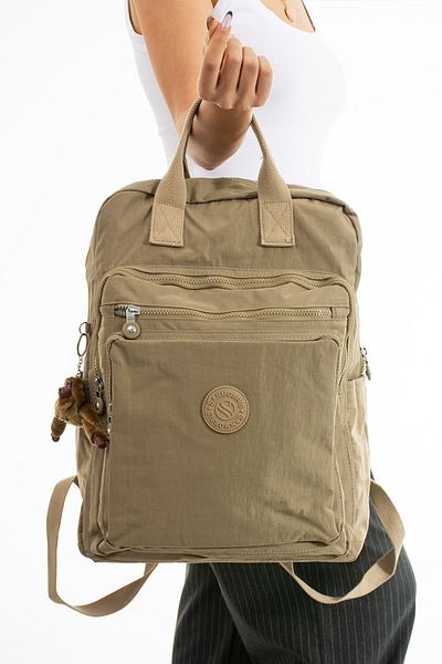 Sanmorris Unisex Crinkle Fabric - Waterproof, Multi-Compartment K.Khaki Color Laptop School & Backpack